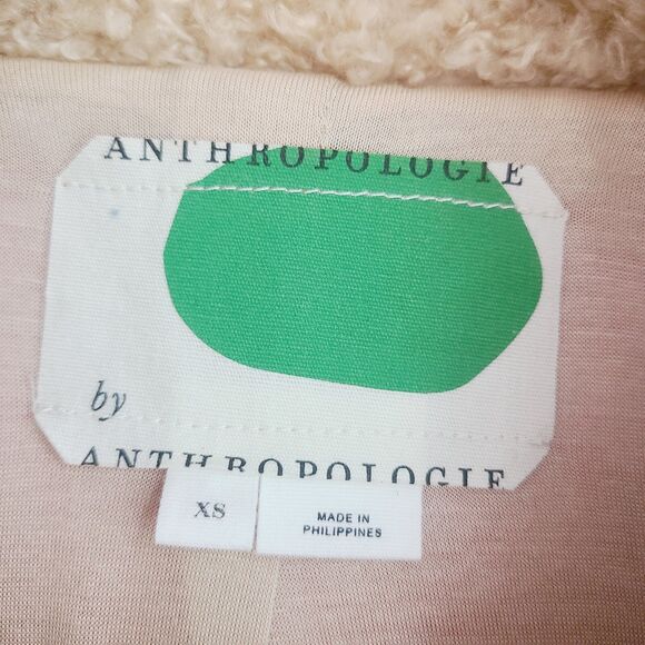 Anthropologie Teddy Coat XS Beige Pink Colorblock Snap Front Faux‎ Fur Jacket - Picture 6 of 10